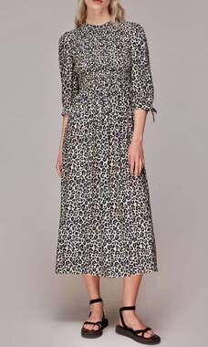 Whistles Cheetah Print Shirred Maxi Dress size US 12